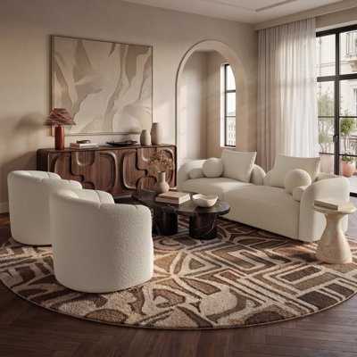 Modern Bouclé 3-Piece Living Room Set, Upholstered Sofa Couch and 2 Swivel Barrel Accent Chair