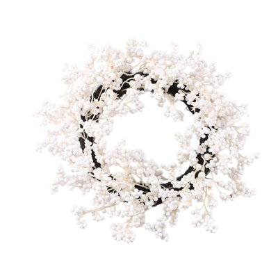 Couronne de baies blanches artificielles de 40 cm (15,75 pouces), couronne d'hiver avec de denses grappes de baies blanches pour la décoration de porte d'entrée, de mur ou de maison de campagne pour les fêtes.