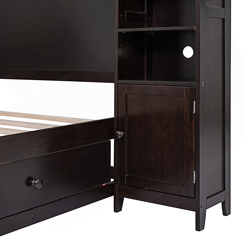 Lit double avec armoire et tablette tout-en-un, Espresso