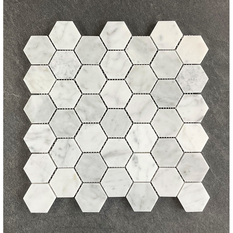 Honeycomb 2" x 2" Honeycomb Mosaic Wall & Floor Tile, White Carrara