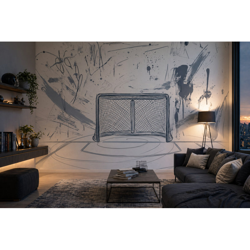 Papier peint décoratif de hockey sur glace, 140"x108", Peel and Stick