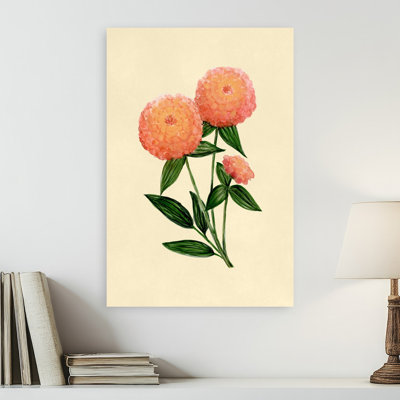 Zinnia chaud, pêche, délicat, vibrant, zinnia abstrait, art mural