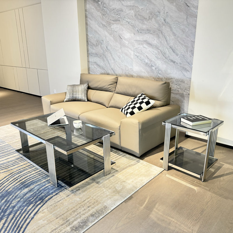 Clate Glass Top Coffee Table, Black, Silver