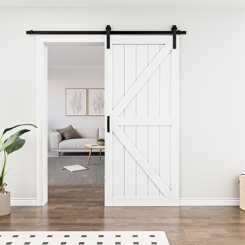 84"H × 36"W Modern K Shape Primed Sliding Barn Door with Installation Hardware Kit & Soft Close, 36" x 84"