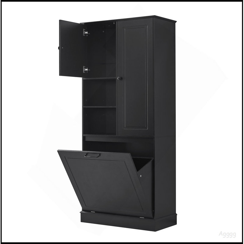 Tall Storage Cabinet With Adjustable Shelves, Large Flip-Out Basket & Enclosed Cabinets – Perfect For Bathroom, Living Room, Or Office, MDF Material With Aluminum Alloy Handles