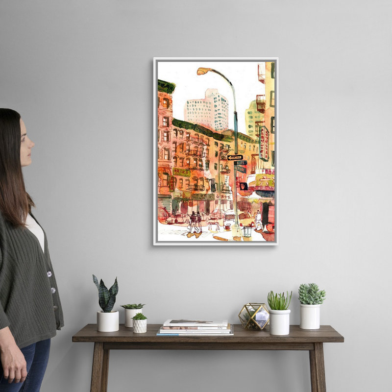 " Chinatown, New York City " by Eleanor Doughty, 32" H x 22" W x 1.75" D, White Framed Canvas