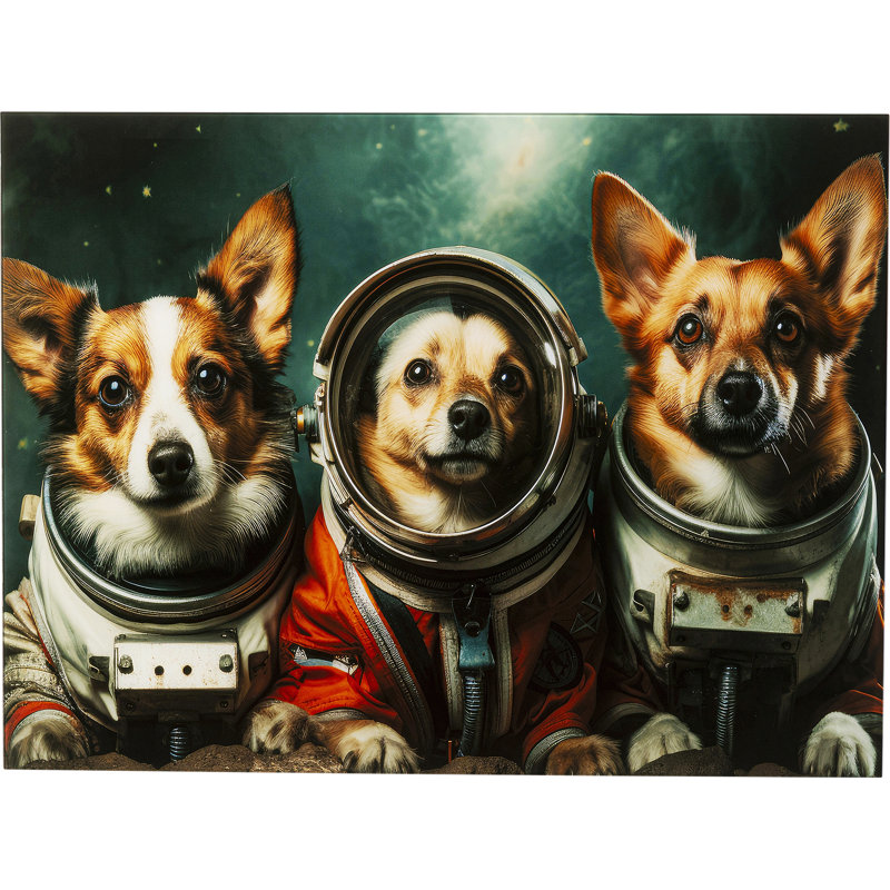 Astronauts Dogs Print on Glass