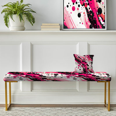 Poupart Dynamic Doodle Dots - Polka Dots Upholstered Gold Bench