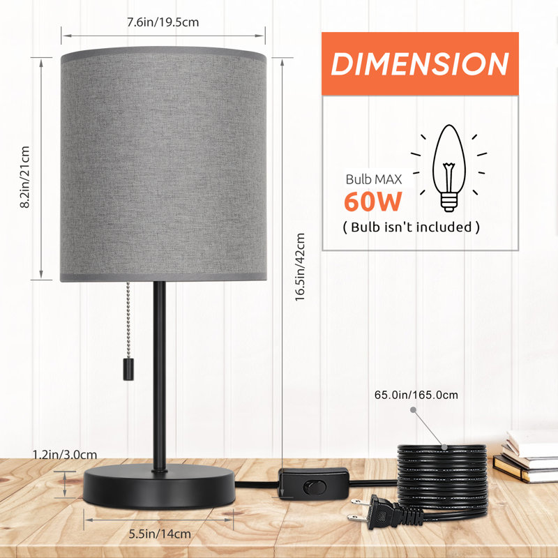 Lampe de bureau moderne avec interrupteur à glissière et chambre à coucher avec dortoir gris, gris