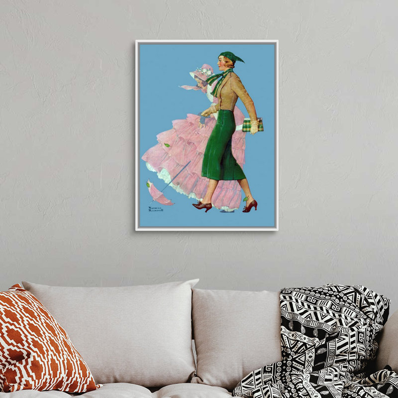 Deux femmes marchant sur toile, art mural, H 34 po x l 26 po x P 1,75 po, Cadre flottant blanc