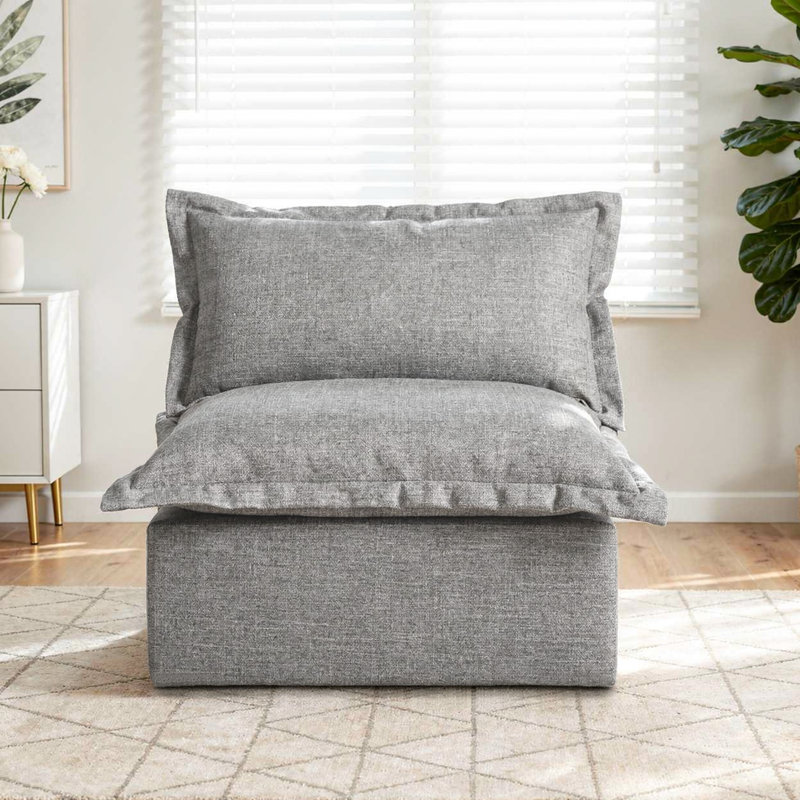 Méridienne rembourrée en chenille gris doux avec dossier rembourré - entièrement comprimé, aucun assemblage requis, Gris