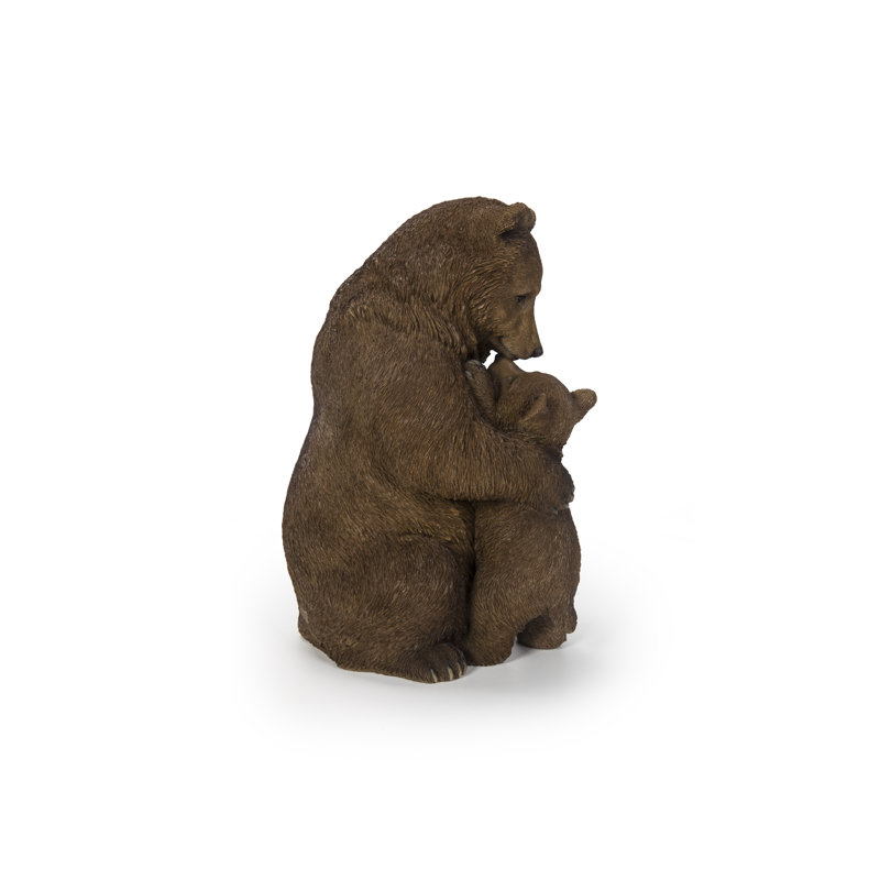 Statue de jardin mère et bébé ours noir ultra réaliste, Brun