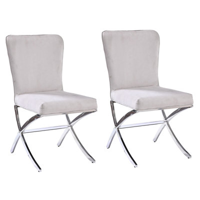 Chaises d'appoint rembourrées en velours beige, 2 pieds en métal, salle à manger, dossier rectangulaire, dossier uni