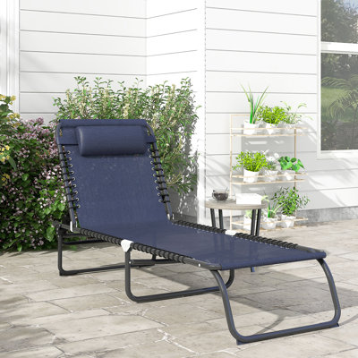 Fauteuil de détente près de la piscine - inclinable à 4 dossiers, filet respirant bleu foncé pour l'extérieur