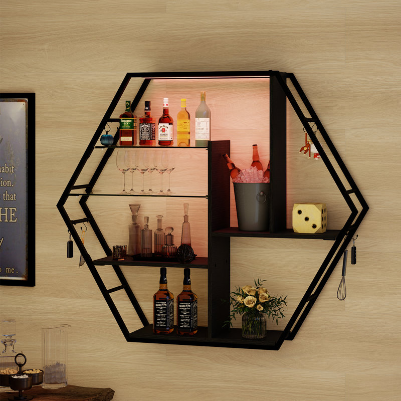 Demiterus 87cm H x 100cm W Iron Floating Bookcase, Wall Mounted Storage Rack, Display Cabinet