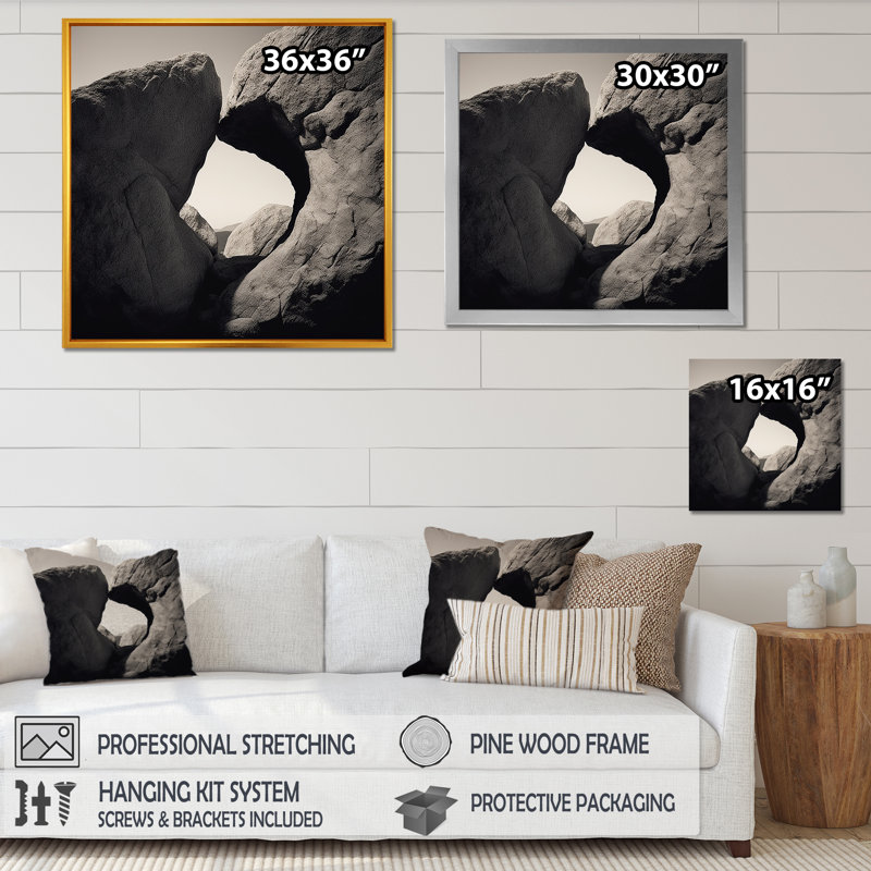 Paysage abstrait de roche, minimalisme - impression, Cadre simple noir, H 16 po x l 16 po x P 1 po