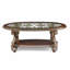 Table basse Freudenburg rustique avec plateau en verre et pieds en métal thermolaqués