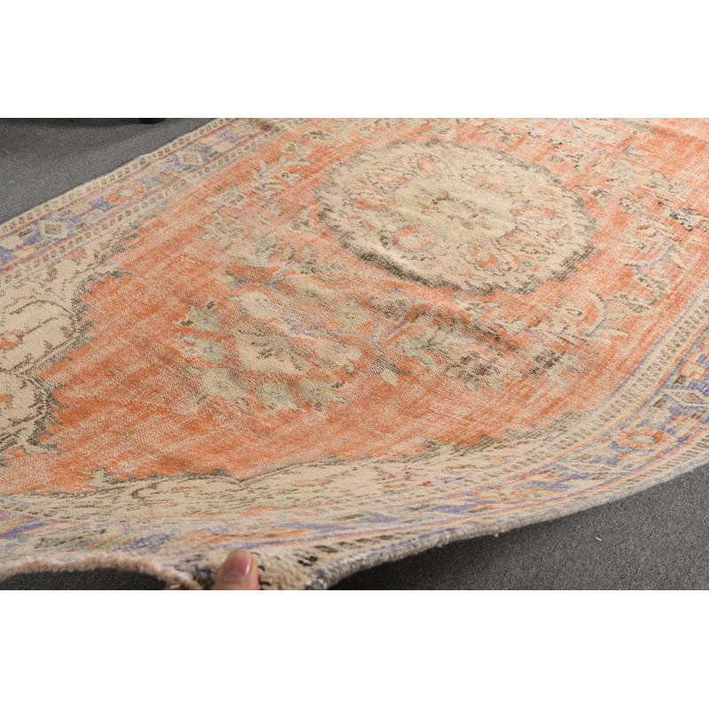 Grand tapis en laine fabriqué à la main de style anatolien de style turc rétro pour le décor du salon blanc / orange
