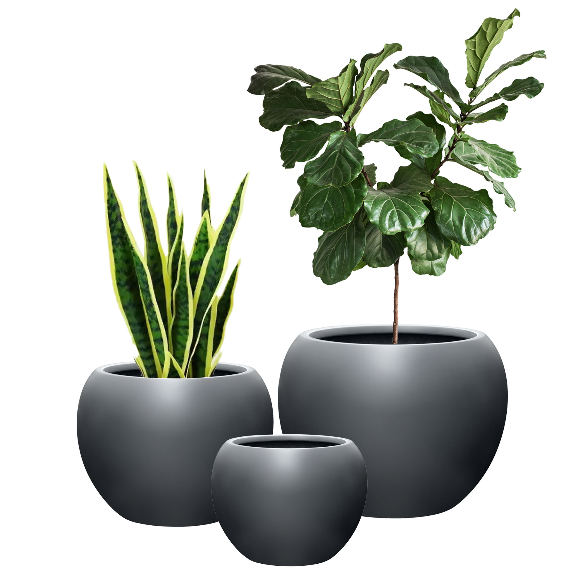 Dorlis Fiberstone Pot Planter, 13.5" H x 17" W x 17" D, Charcoal