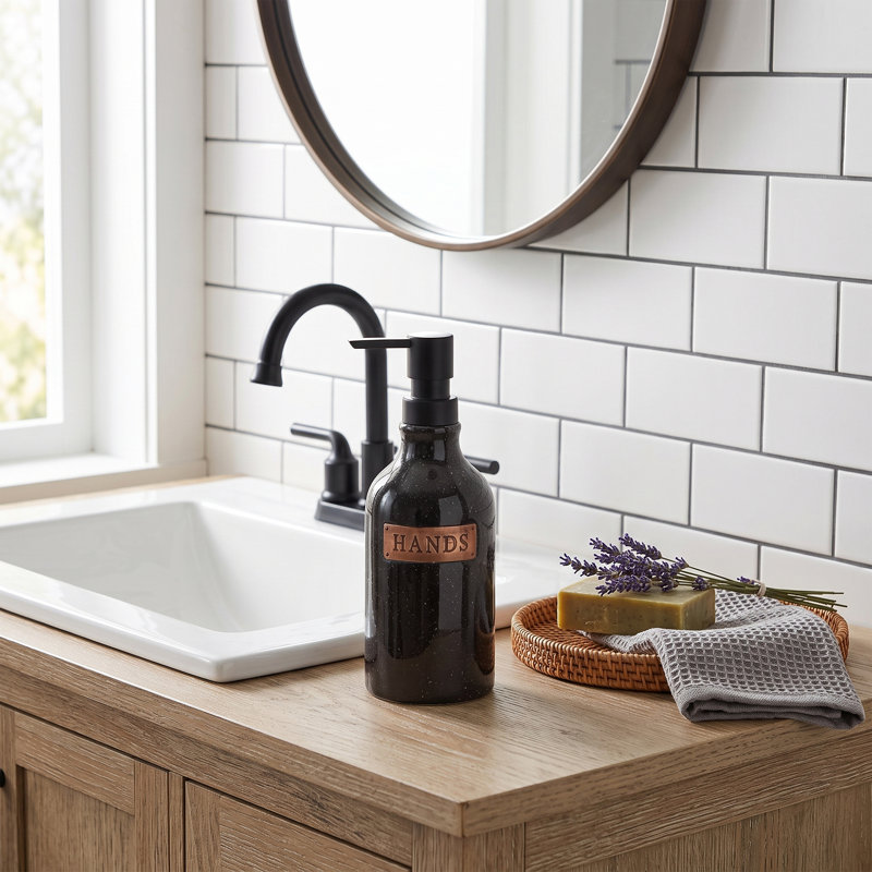 Distributeur de savon et lotion en céramique pour les mains, flacon pompe moucheté style ferme pour salle de bain et lavabo de cuisine
