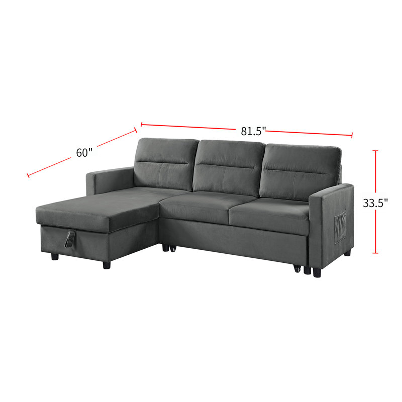 Phenex Seaside Style Reversible Sleeper Sectional Sofa, Dark Gray Polyester Blend