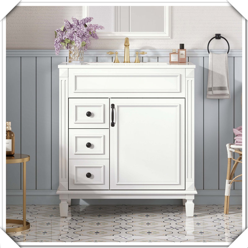 Tablette de meuble-lavabo moderne avec tiroirs en céramique, Blanc