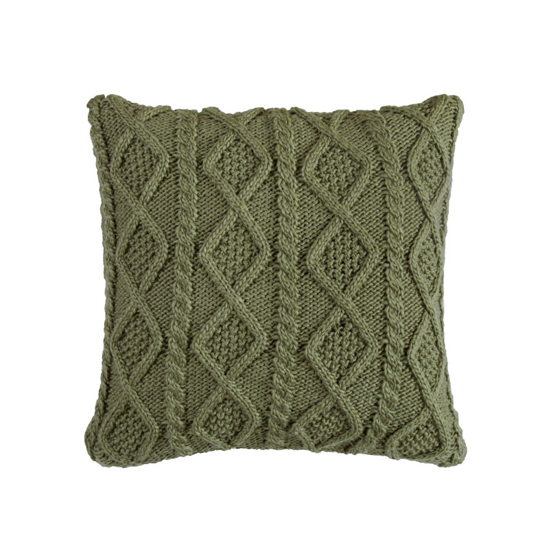 Sage Green Cable Knit Wool Square Throw Pillow