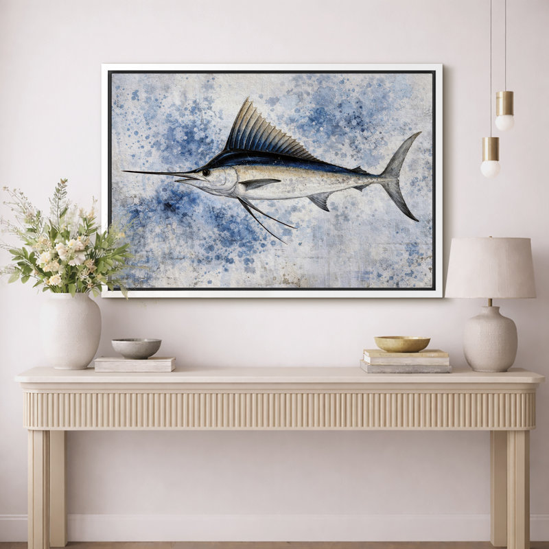 Marlin poisson, H 24 po x l 36 po x P 1,5 po, Cadre blanc