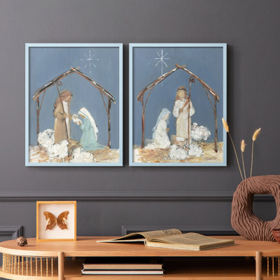 Crèche Twilight - reproduction encadrée de qualité supérieure - prête à être accrochée - aucun clou requis - aucun clou requis