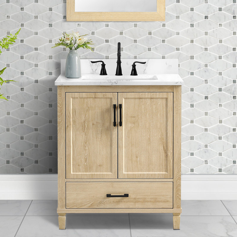 Meuble-lavabo simple Hardin 30 po avec comptoir en quartz blanc de Carrare, pré-assemblé, 31"