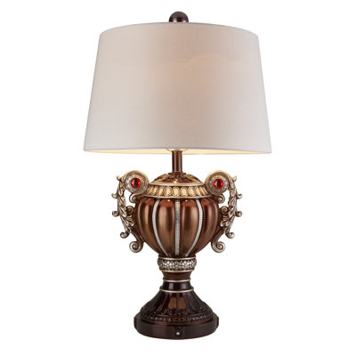 Lampe de table en polyrésine de forme trophée avec poignées à volutes, bronze