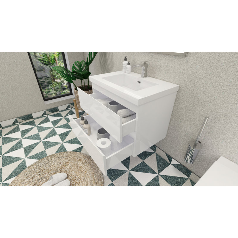 Cavaliere Single Bathroom Vanity with Acrylic Top, Hight Gloss White