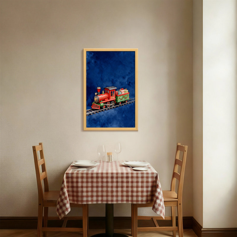 Train de Noël sur fond bleu, H 18 po x l 12 po