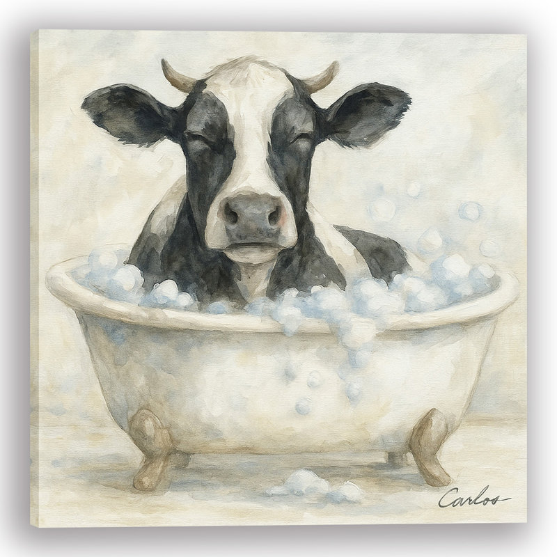 "Cow Pause – Bubble Bliss" Wrapped Canvas Print, 20" H x 20" W