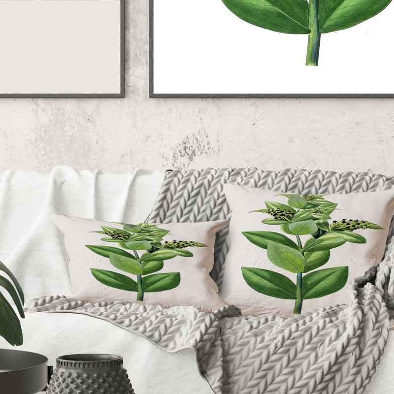 Rectangle, feuilles vertes rétro VI - Coussin décoratif imprimé traditionnel