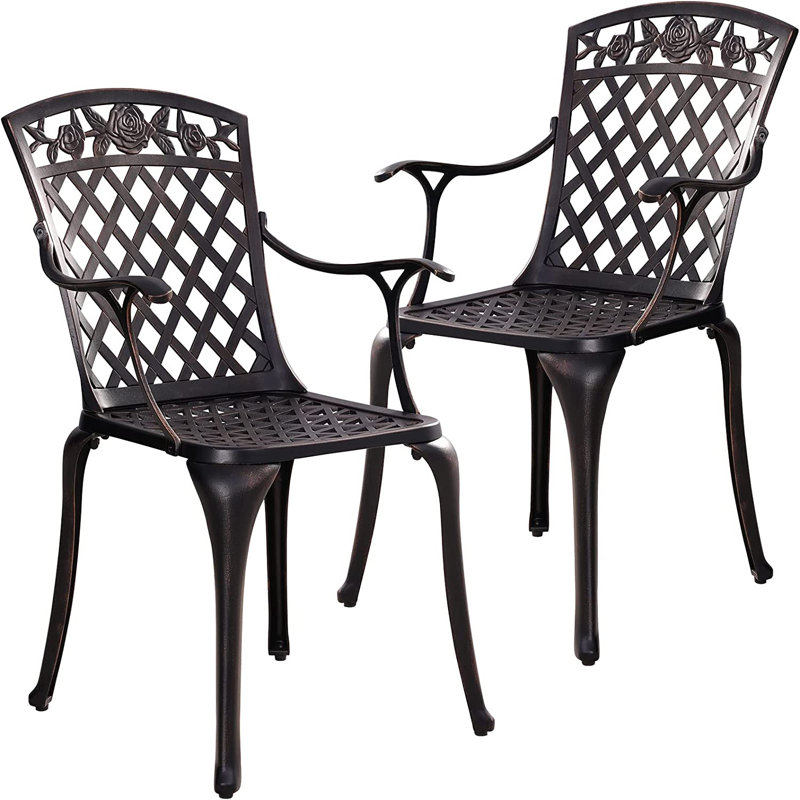 Frary Cast Aluminum Patio Dining Chair Set of 2 with Armrests for Garden,Bronze