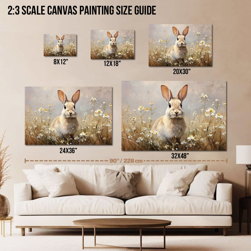 Art mural sur toile de lapin de grande taille Timuba - Printemps, photos de lapin de Pâques, charmante illustration de l'œuvre d'art pour les amoureux de la nature, cadre en pin sur toile tendue, 32 po x 48 po
