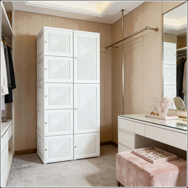 Armoire portative pliante avec 6 compartiments et tringle