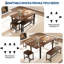  Ensemble de table de salle à manger extensible 5 pièces pour 4 à 6 personnes, table de cuisine 63 pouces avec 2 bancs et 2 tabourets, mobilier de salle à manger moderne peu encombrant, structure en métal facile à assembler-1368784999-1368784994