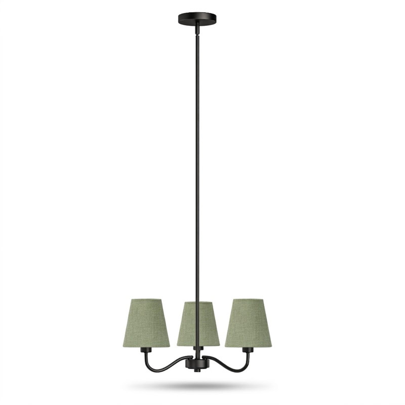 Lustre moderne en laiton poli à 3 lumières de 21 po avec abat-jour en lin pour salle à manger ou îlot de cuisine, Vert