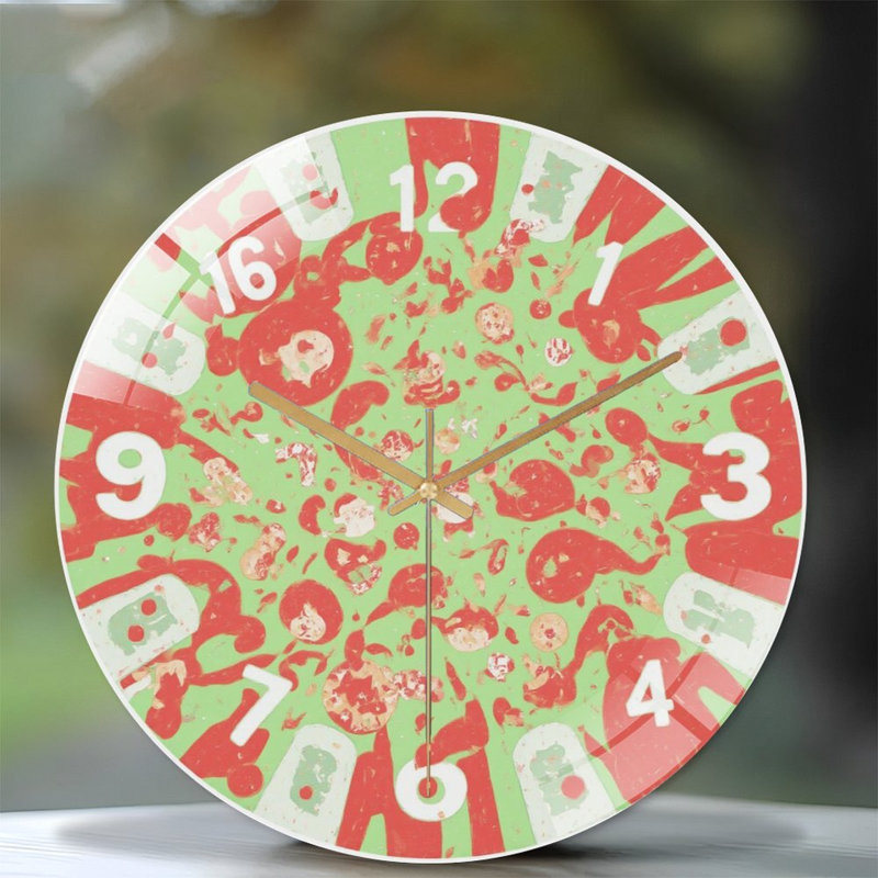 Horloge murale moderne en verre rouge-vert-numérotée-éclaboussée