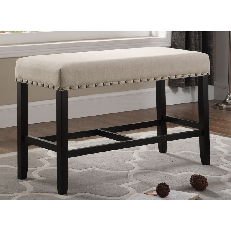 Tan Upholstered Dining Seat Bench, 25.5"H X 41"W 16.5"D, Solid Legs Blend Bench In Tan, Footrest Included, 16.5"D, Tan