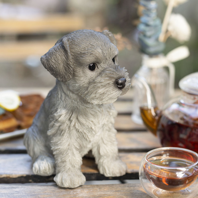 Grey Schnauzer Decorative Puppy Figurine for Home & Garden Décor, Handpainted Polyresin Dog Statue, Realistic Design | Gift for Dog Lovers | Weather-Resistant Indoor/Outdoor Decor