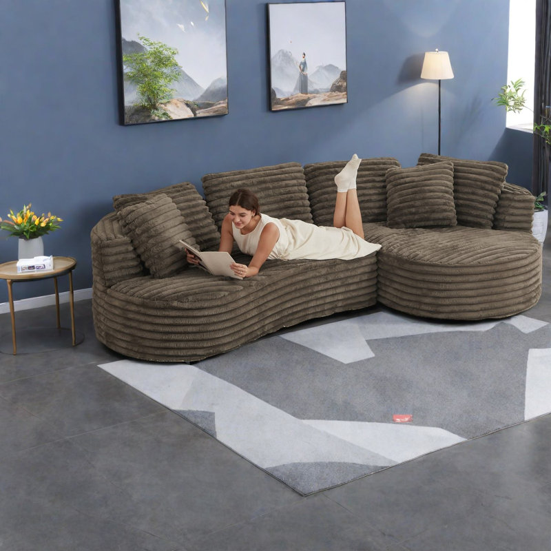 Compression Corduroy Sectionals, Modern Curved L Shape For Home