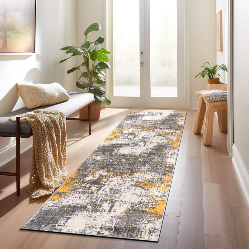 Owensby Performance Gray/Yellow/Ivory Rug, Runner 2' x 7'