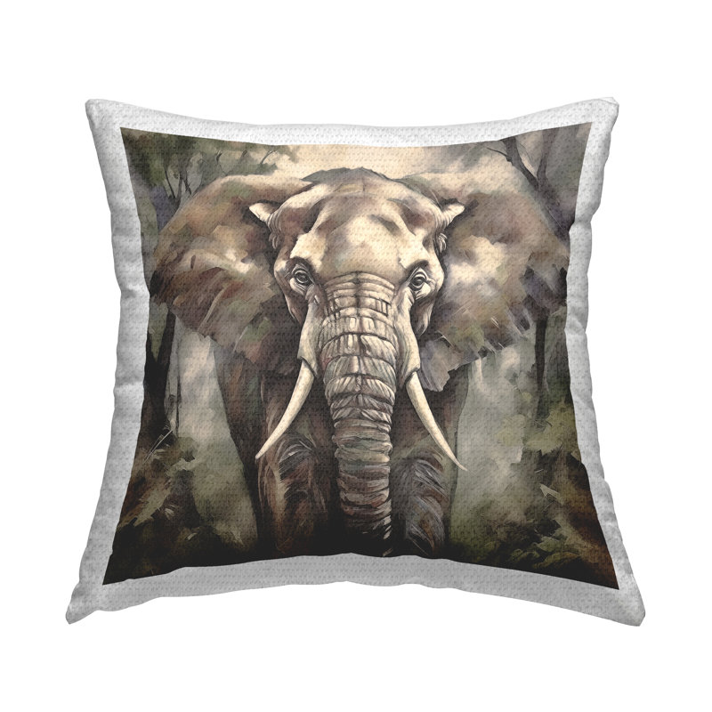 Coussin décoratif gris à motif d'éléphants par Noah Bay