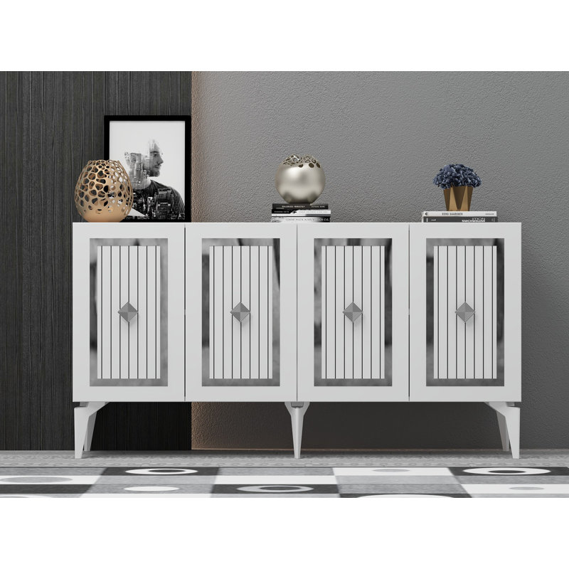 Olivia 79cm Sideboard, White/Silver