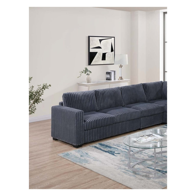 Ensemble de canapé modulaire en L gris foncé 4 pièces avec revêtement en velours côtelé, comprend deux causeuses à un bras, un coin d'angle et un fauteuil sans accoudoirs