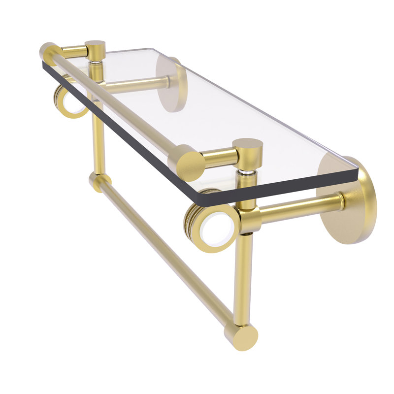 Margolis Glass Bracket Shelf with Towel Bar, Satin Brass, 6.7" H x 16" W x 5.8" D