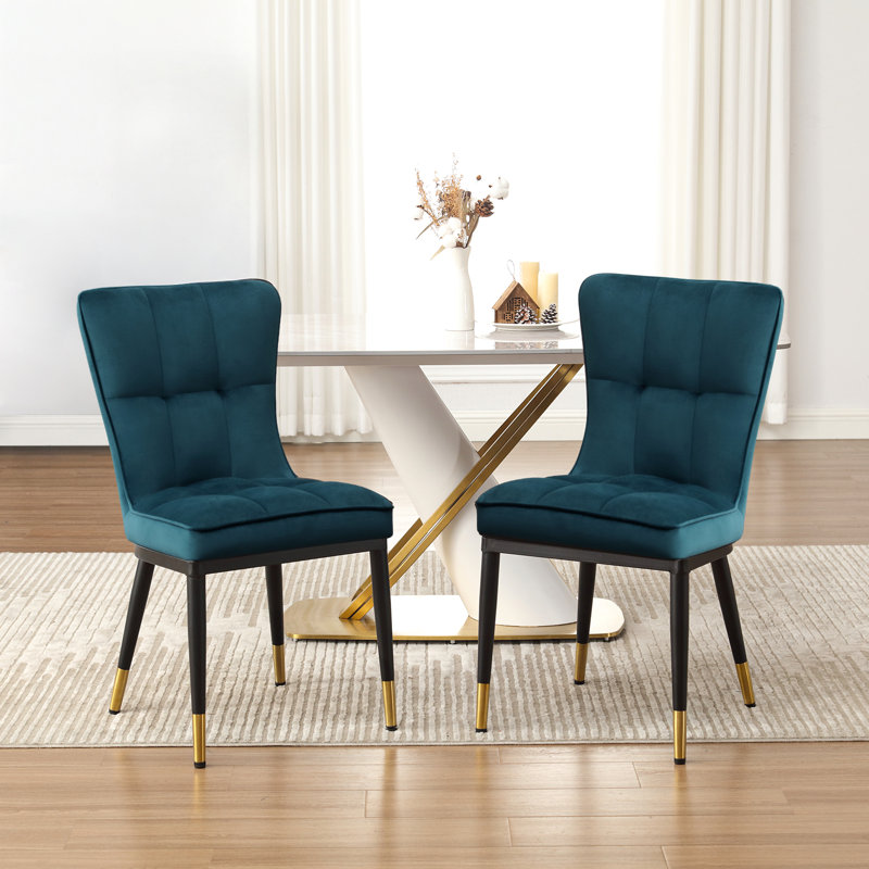 Chaise parsons rembourrée en velours Guitierrez, Bleu